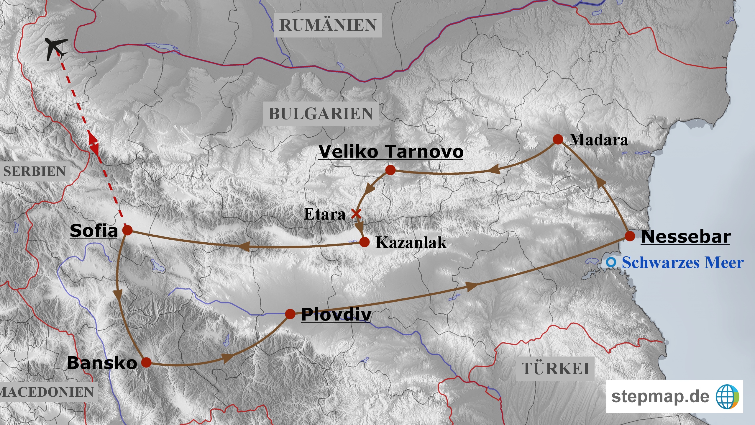 Reiseroute Bulgarien