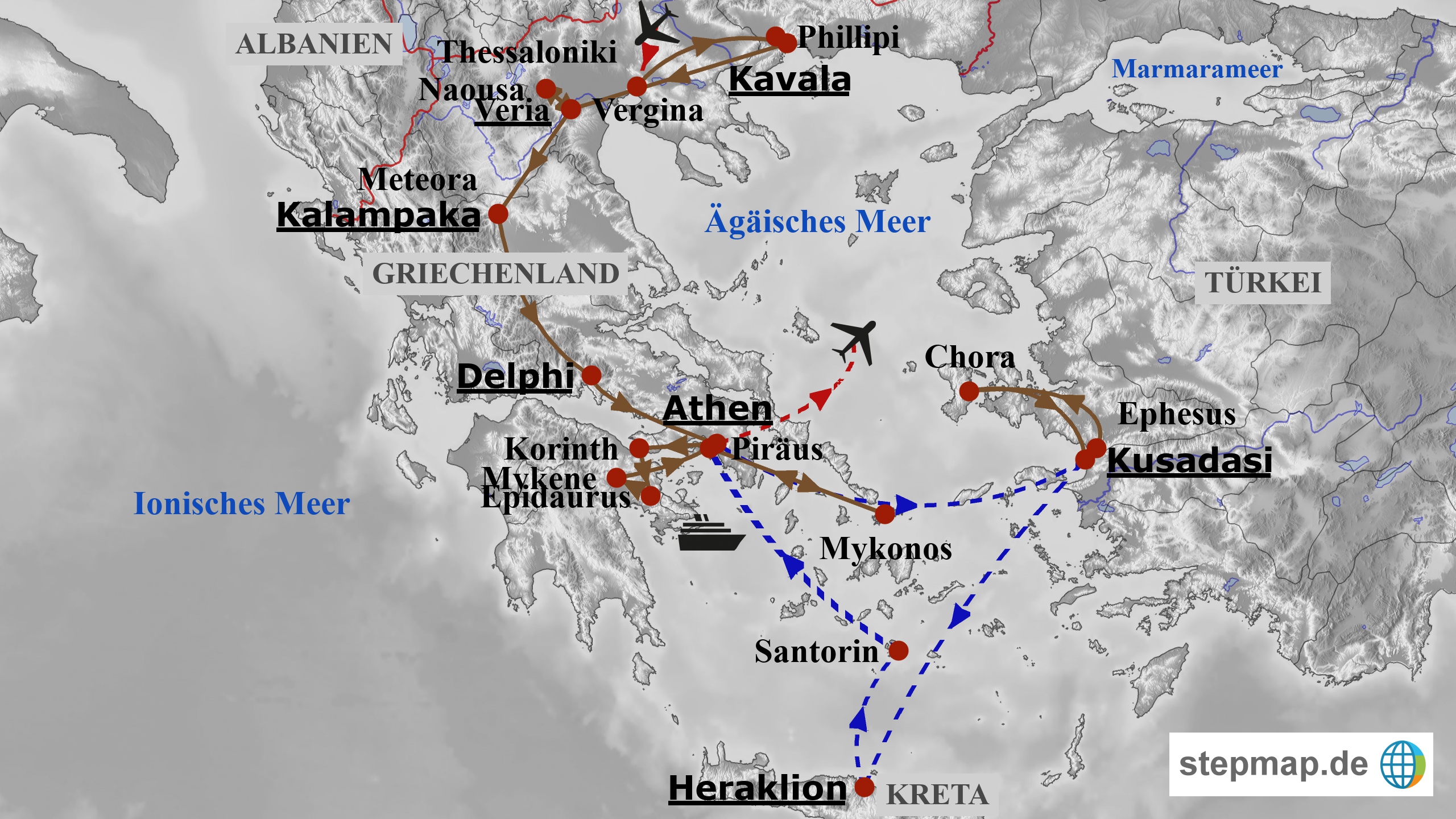 Reiseroute Griechenland - Paulus und Mee(h)r