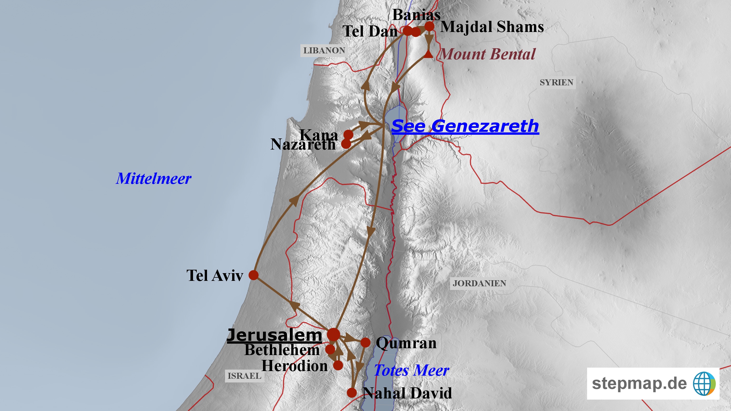Reiseroute Israel - Pilgerreise mit Muße im Heiligen Land