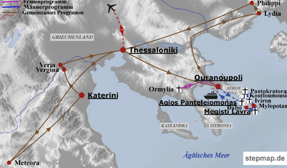 Reiseroute Griechenland - Berg Athos - Pilgerfahrt zum Heiligen Berg